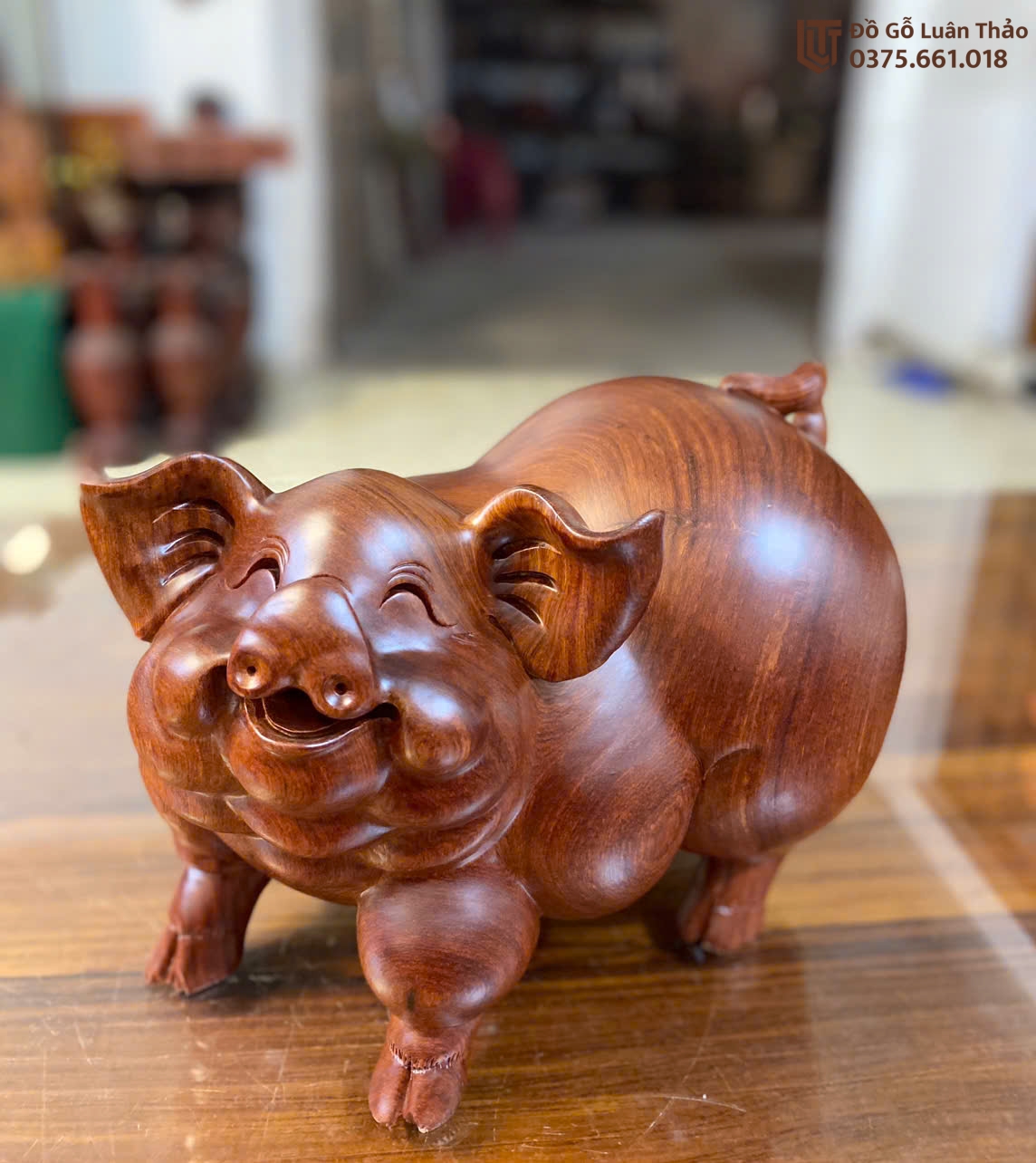 Heo Tài Lộc gỗ hương ta cao 23 ngang 33 sâu 23